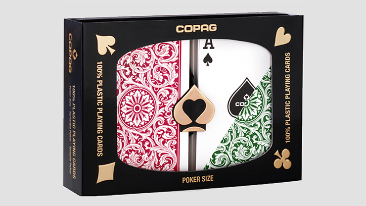 Copag 1546 Plastic Playing Cards Poker Size Regular Index Green and Burgundy Double-Deck Set