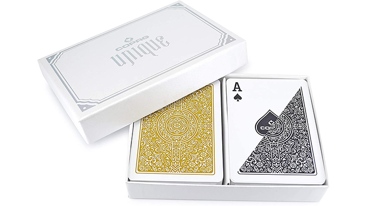 Copag Unique Plastic Playing Cards Poker Size Regular Index Black and Gold Double-Deck Set - Image 2